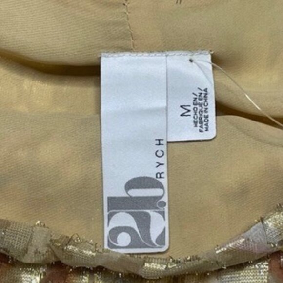 2b Rych Womens Blouse Gold All Over Print Short Sleeve Silk Blend Top Glam M New - Picture 2 of 8